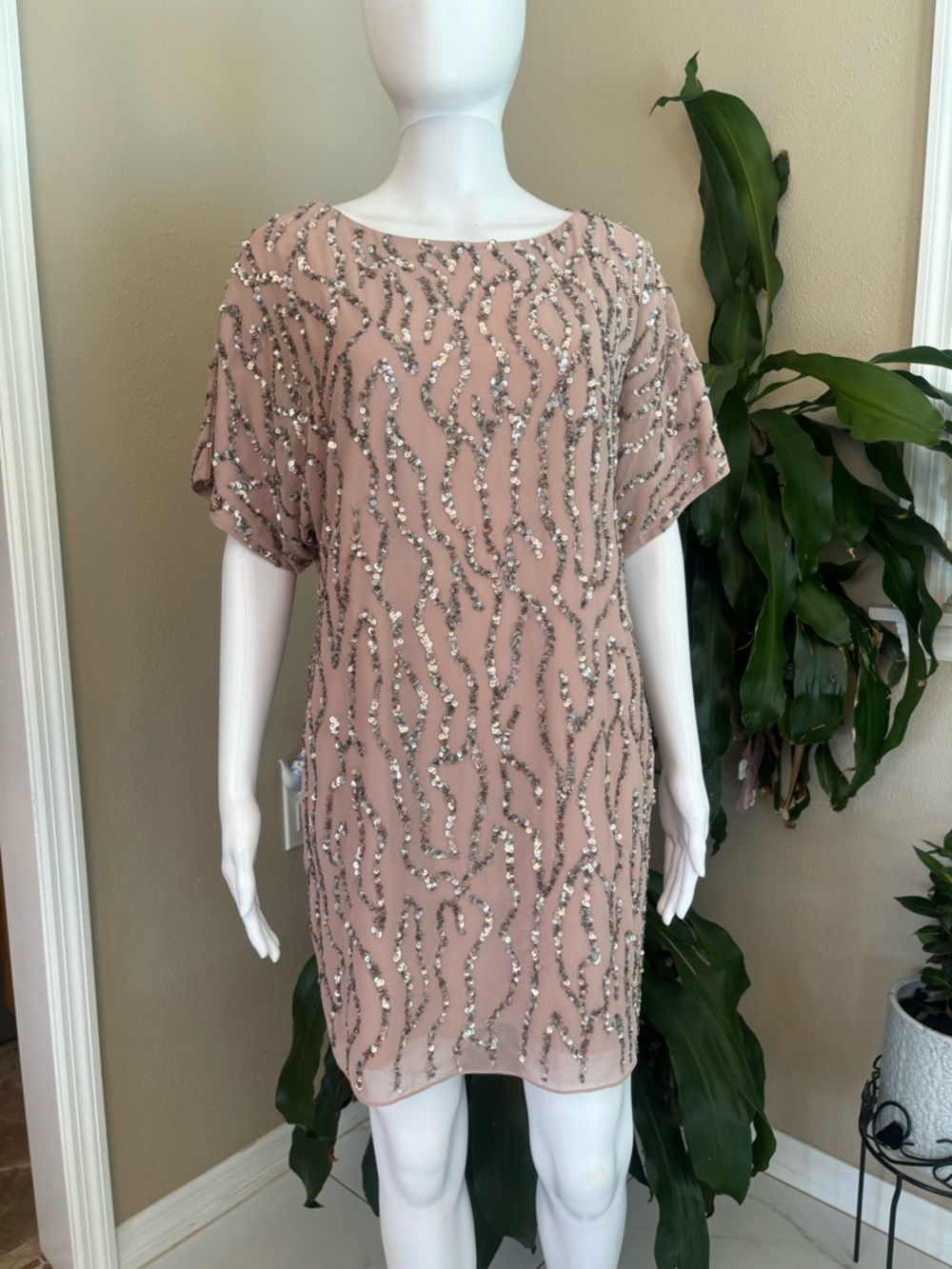 Aidan Mattox Blush Pink Sequin Shift Dress $295